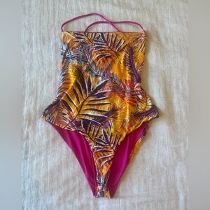 VENUS Tropical Print One Piece Swimsuit - Yellow and Pink